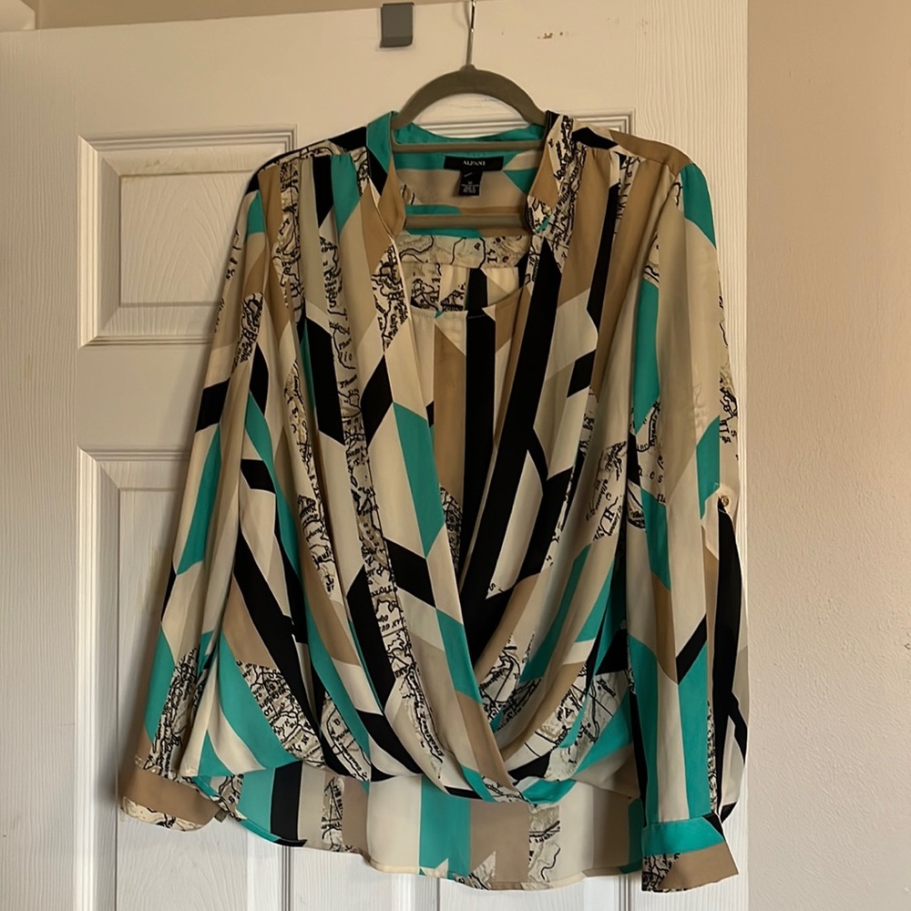 Alfani long sleeve blouse, black, tan, and teal- 12 - Picture 2 of 4